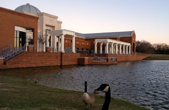 Outside view over the pond of the Montgomery Museum of Fine Arts