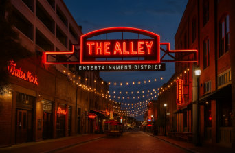 View of the Alley Entertainment District at night