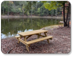 Picninc table near the pond at M & M Outdoors Campground.